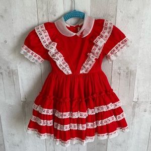 Better Made by Betty Oden Vintage Red Lace Trimmed Ruffle Party Dress size 3T